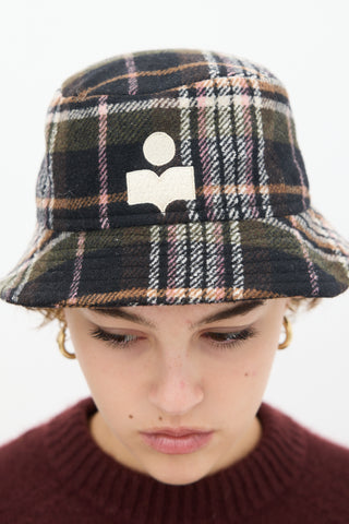 Isabel Marant Black 
Multicolour Wool Haley Plaid Bucket Hat