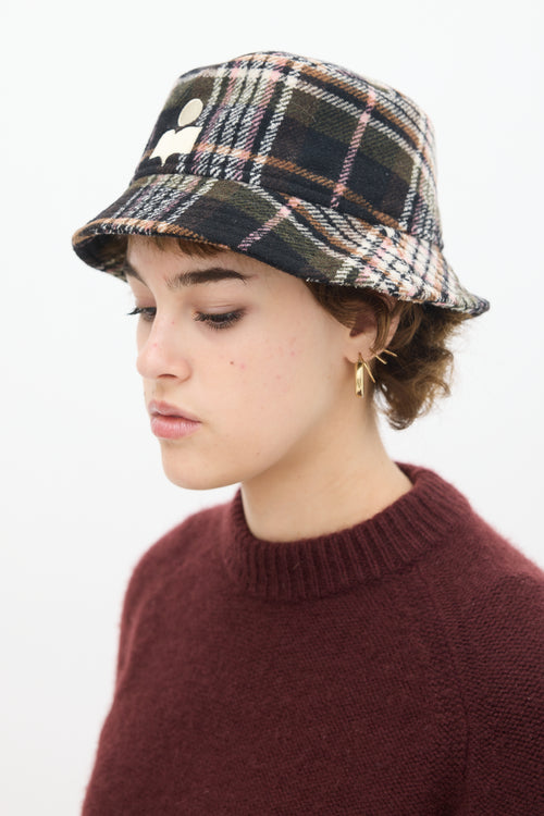 Isabel Marant Black 
Multicolour Wool Haley Plaid Bucket Hat