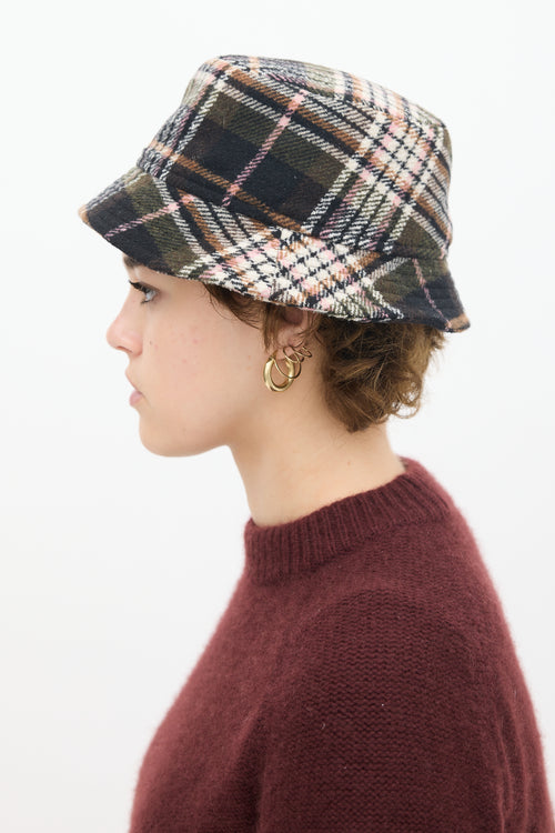 Isabel Marant Black 
Multicolour Wool Haley Plaid Bucket Hat