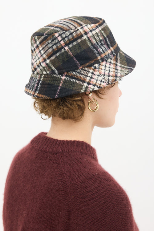 Isabel Marant Black 
Multicolour Wool Haley Plaid Bucket Hat