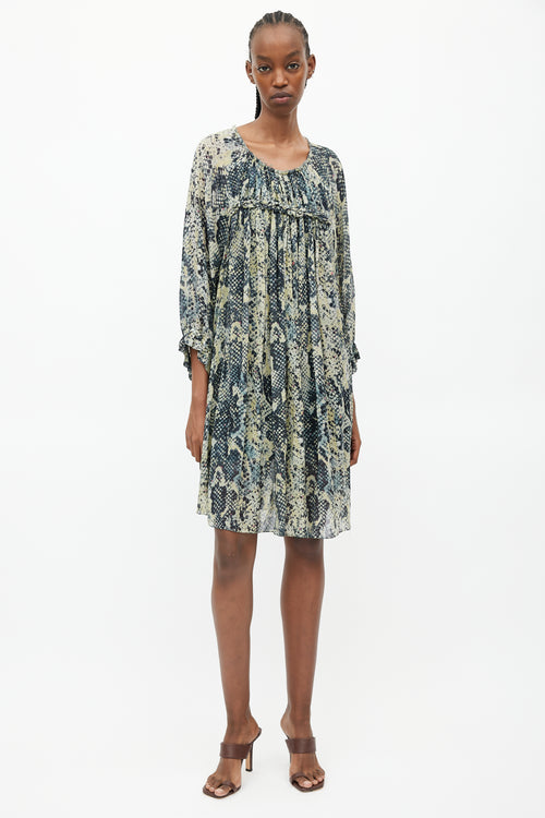 Isabel Marant Green Silk Print Braided Dress