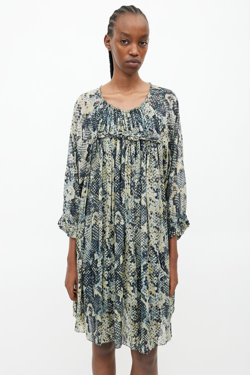 Isabel Marant Green Silk Print Braided Dress