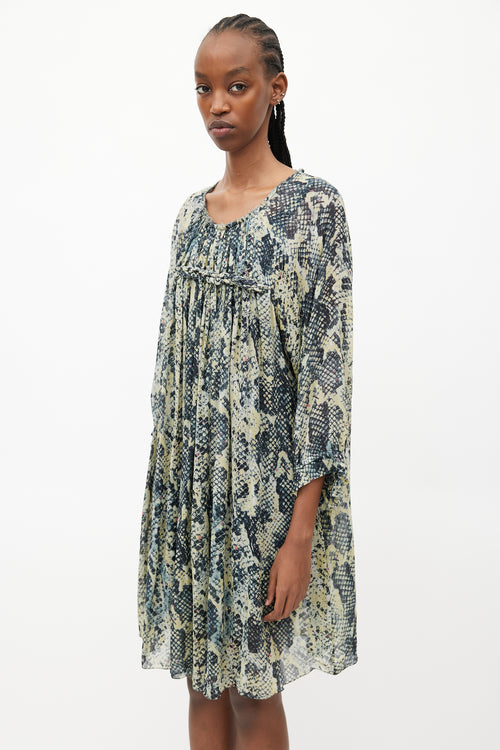 Isabel Marant Green Silk Print Braided Dress