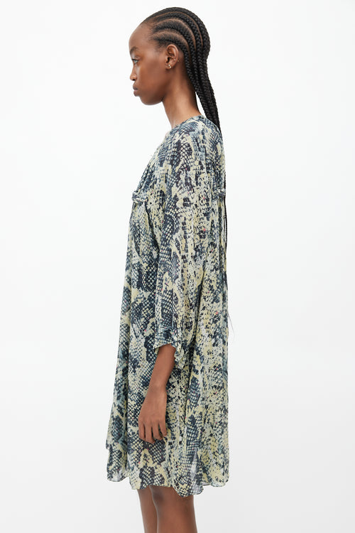 Isabel Marant Green Silk Print Braided Dress