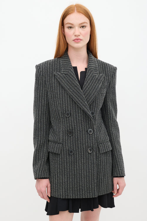 Isabel Marant Grey 
White Wool Striped Blazer