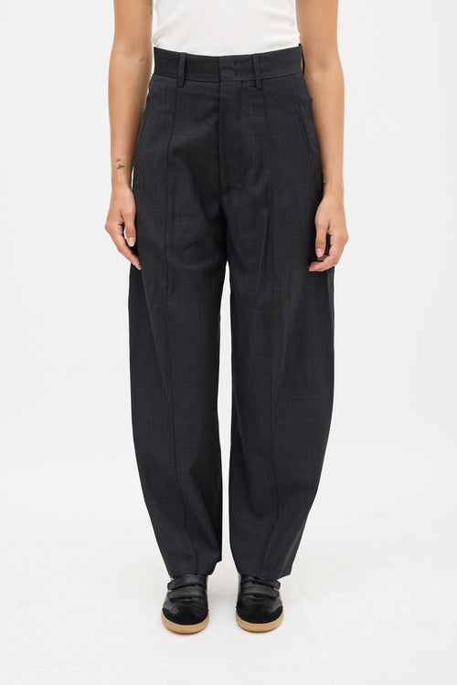 Isabel Marant Grey Wool Plaid Wide Leg Trouser