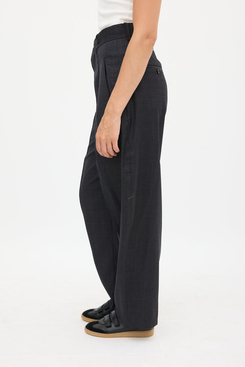 Isabel Marant Grey Wool Plaid Wide Leg Trouser