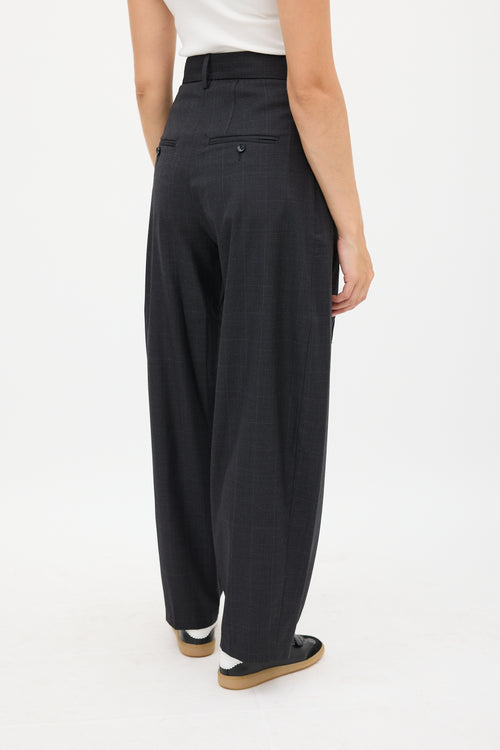 Isabel Marant Grey Wool Plaid Wide Leg Trouser