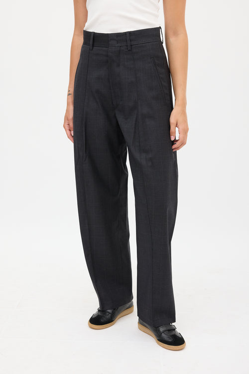 Isabel Marant Grey Wool Plaid Wide Leg Trouser