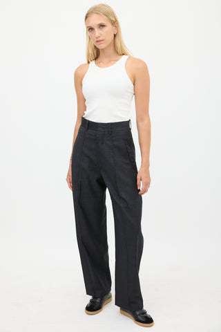 Isabel Marant Grey Wool Plaid Wide Leg Trouser