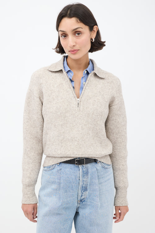 Isabel Marant Heather Grey Knit Quarter Zip Sweater