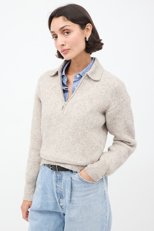 Isabel Marant Heather Grey Knit Quarter Zip Sweater