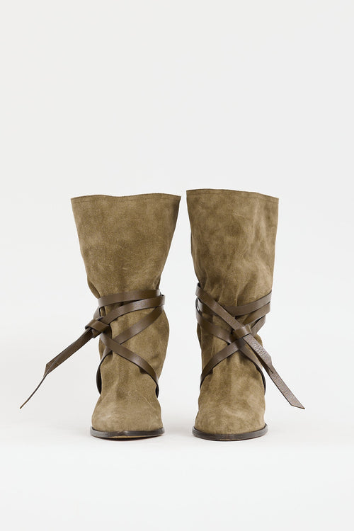 Isabel Marant Khaki Green Suede Lidly Boot