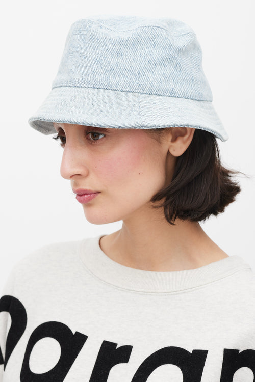 Isabel Marant Light Wash Logo Denim Bucket Hat