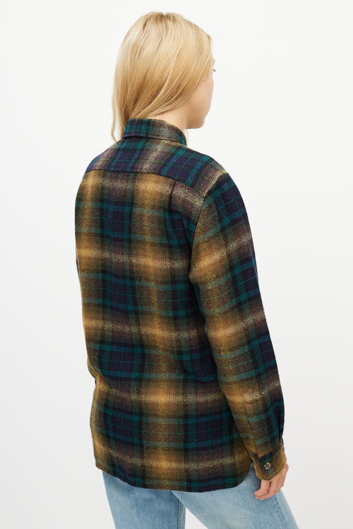 Isabel Marant Beige 
Green Wool Plaid Jewel Shirt