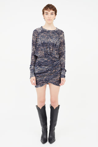 Isabel Marant Navy 
Multi Velour Ruched Dress