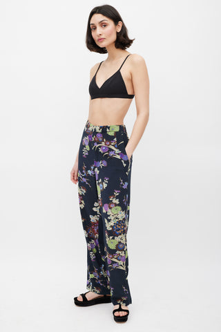 Isabel Marant Navy 
Multicolour Silk Floral Trousers