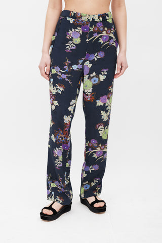 Isabel Marant Navy 
Multicolour Silk Floral Trousers