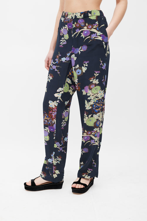 Isabel Marant Navy 
Multicolour Silk Floral Trousers