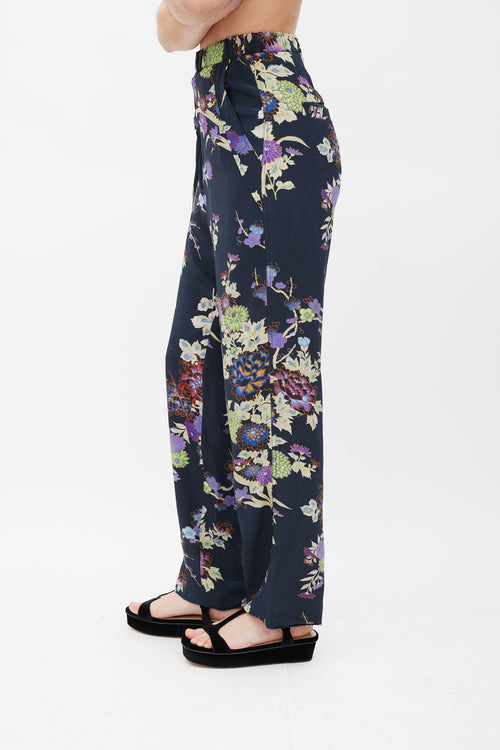 Isabel Marant Navy 
Multicolour Silk Floral Trousers