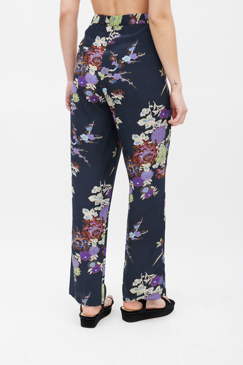 Isabel Marant Navy 
Multicolour Silk Floral Trousers