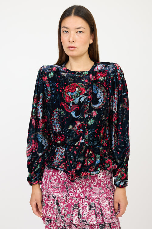 Isabel Marant Navy 
Multicolour Velour Paisley Jacket