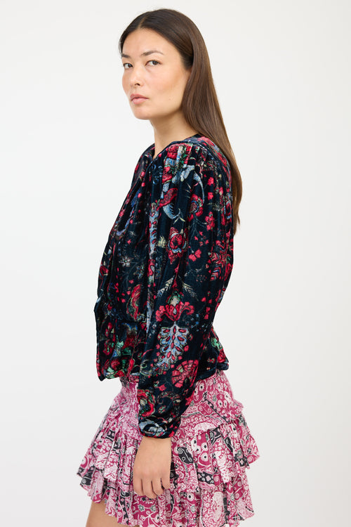 Isabel Marant Navy 
Multicolour Velour Paisley Jacket