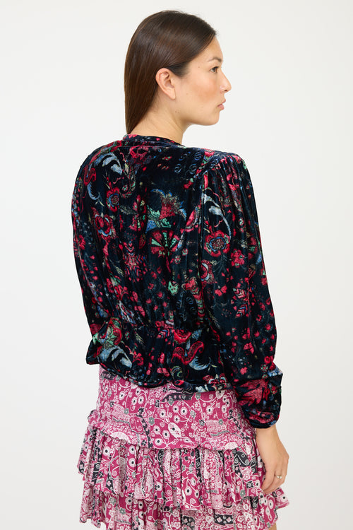 Isabel Marant Navy 
Multicolour Velour Paisley Jacket