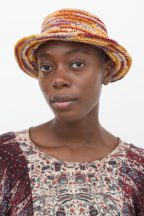 Isabel Marant Orange 
Multicolour Raffia Yucata Bucket Hat