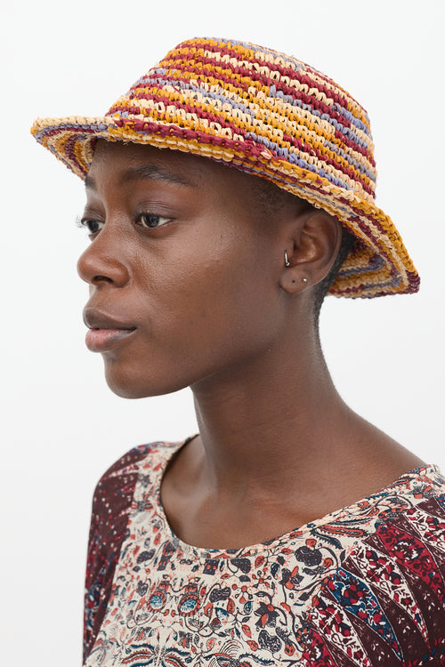 Isabel Marant Orange 
Multicolour Raffia Yucata Bucket Hat