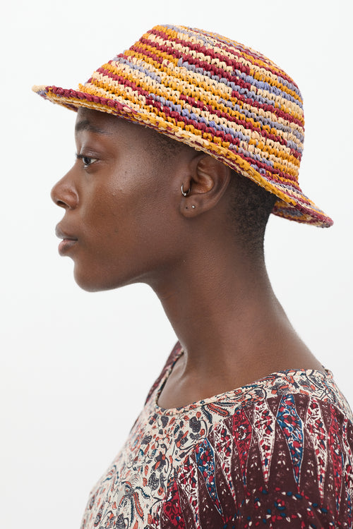 Isabel Marant Orange 
Multicolour Raffia Yucata Bucket Hat