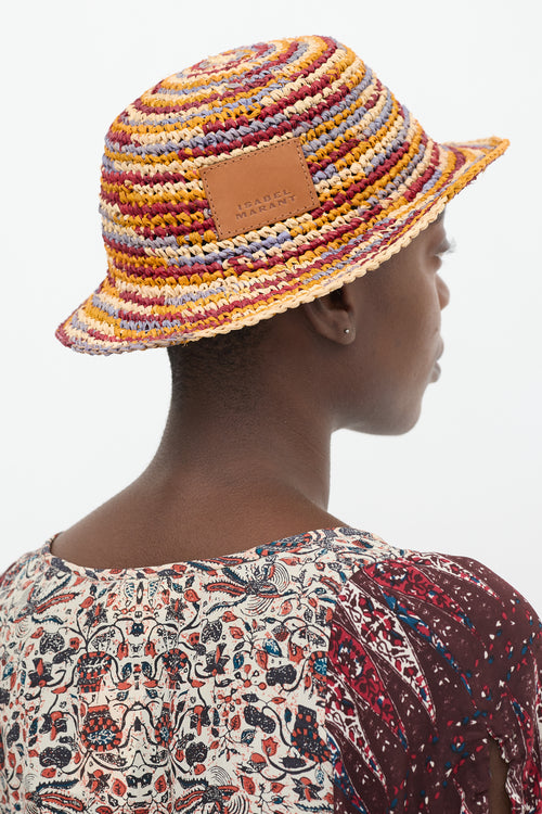 Isabel Marant Orange 
Multicolour Raffia Yucata Bucket Hat