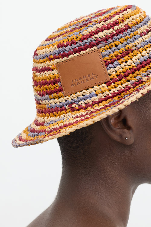 Isabel Marant Orange 
Multicolour Raffia Yucata Bucket Hat