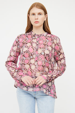 Isabel Marant Étoile Pink 
Multi Floral Print V Neck Top