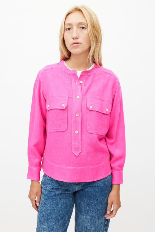 Isabel Marant Pink Silk Contrast Stitch Shirt