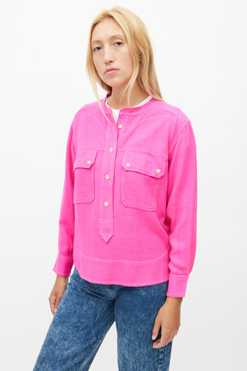 Isabel Marant Pink Silk Contrast Stitch Shirt