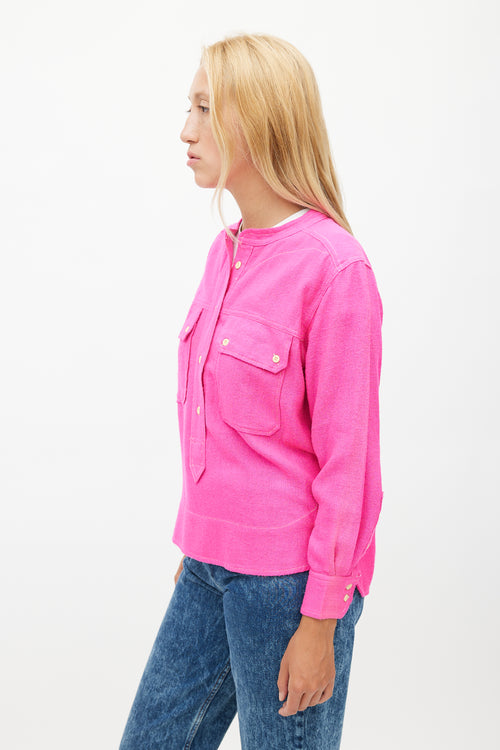 Isabel Marant Pink Silk Contrast Stitch Shirt