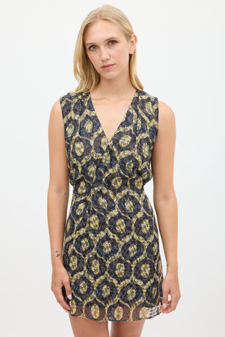 Isabel Marant Purple 
Yellow Silk Tie Waist Dress