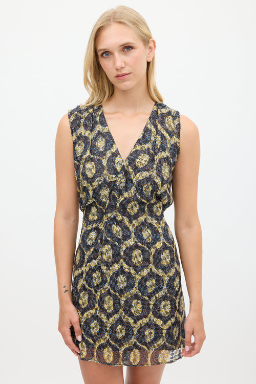 Isabel Marant Purple 
Yellow Silk Tie Waist Dress