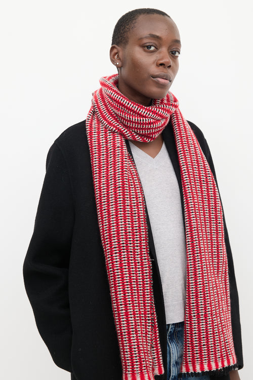 Isabel Marant Red 
Multi Wool 
Cashmere Fringe Scarf