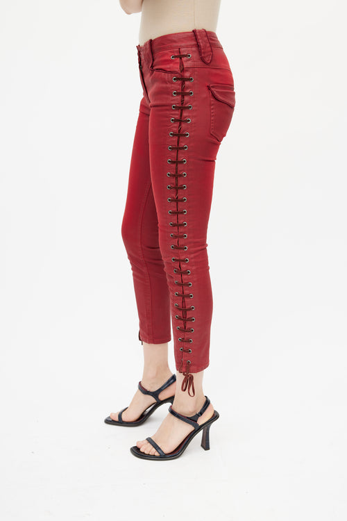 Isabel Marant Red Side Lace Up Pant