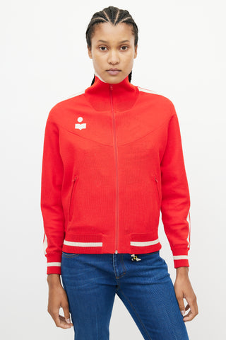 Isabel Marant Étoile Cream 
Red Knit Logo Jacket