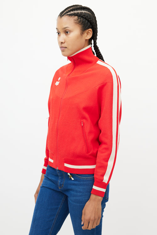 Isabel Marant Étoile Cream 
Red Knit Logo Jacket