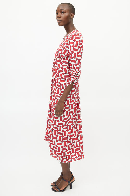 Isabel Marant Red 
White Ruched Geometric Dress