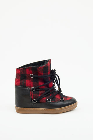 Isabel Marant Red 
Black Tartan Wedge Boots