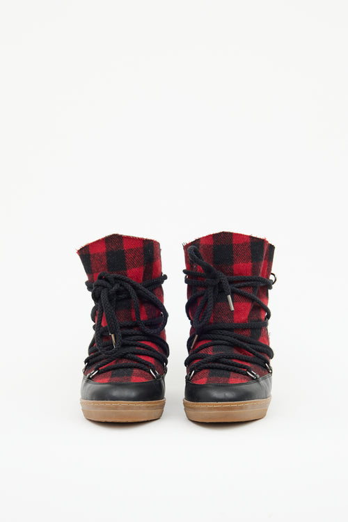 Isabel Marant Red 
Black Tartan Wedge Boots