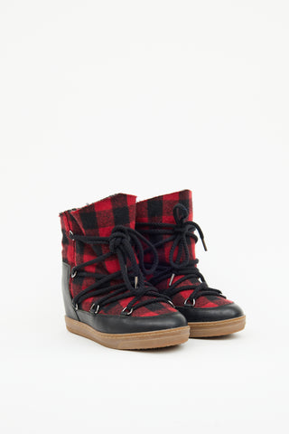 Isabel Marant Red 
Black Tartan Wedge Boots