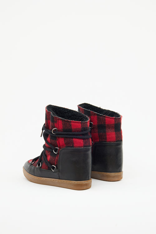 Isabel Marant Red 
Black Tartan Wedge Boots