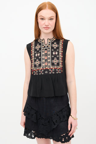 Isabel Marant Silk Russ Embroidered Top