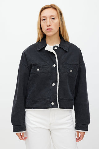 Isabel Marant Washed Black Denim 
Shearling Paoleta Jacket